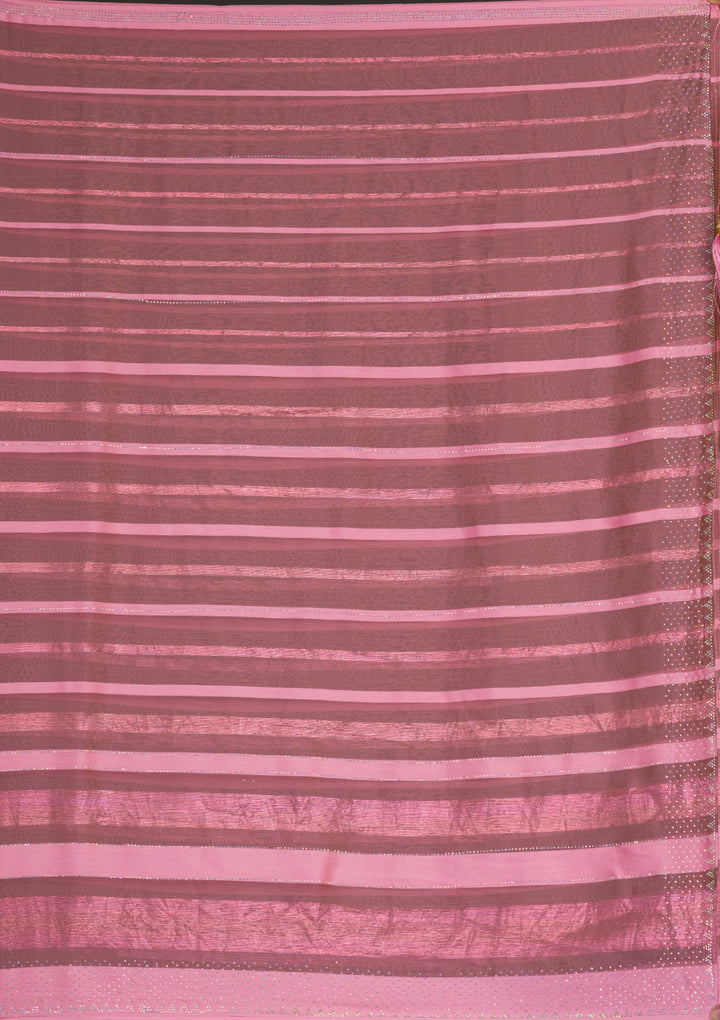 Onion Pink Swarovski Shimmer Georgette Saree