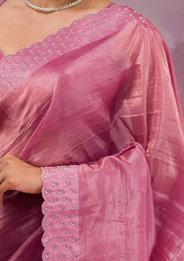Onion Pink Swarovski Tissue Saree