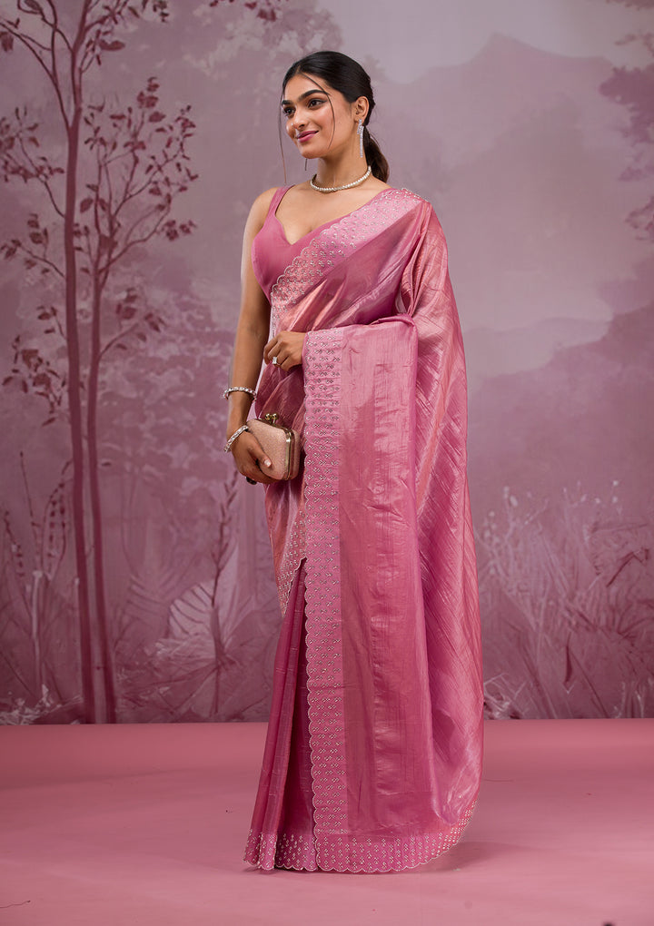 Onion Pink Swarovski Tissue Saree