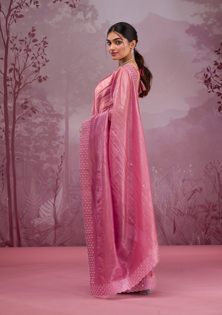 Onion Pink Swarovski Tissue Saree