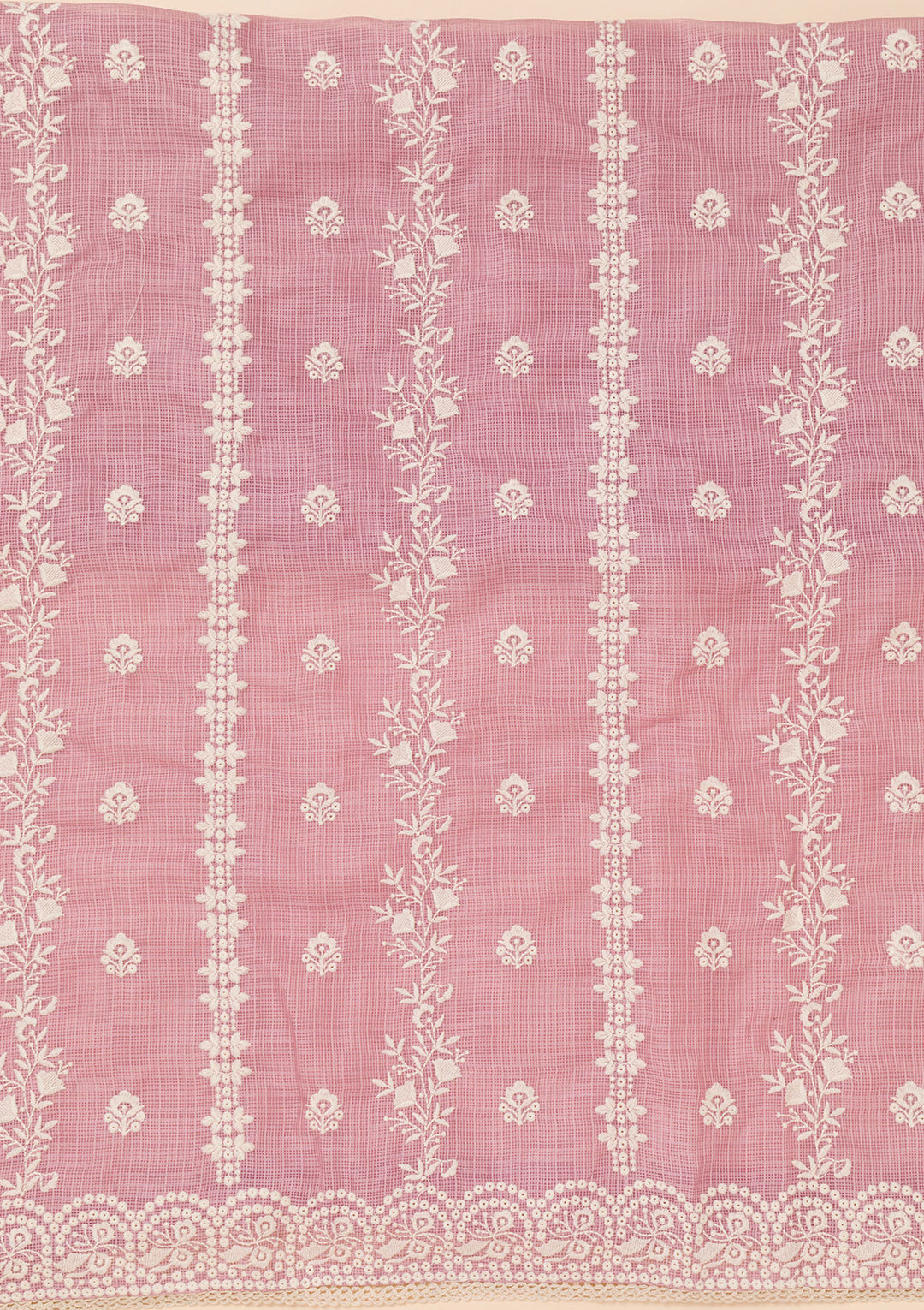 Onion Pink Threadwork Cotton Blend Unstitched Salwar Suit
