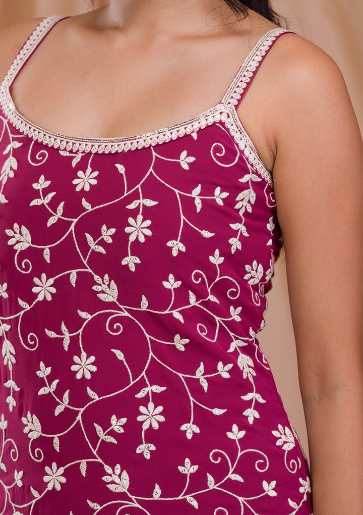 Onion Pink Threadwork Georgette Readymade Sharara Suit
