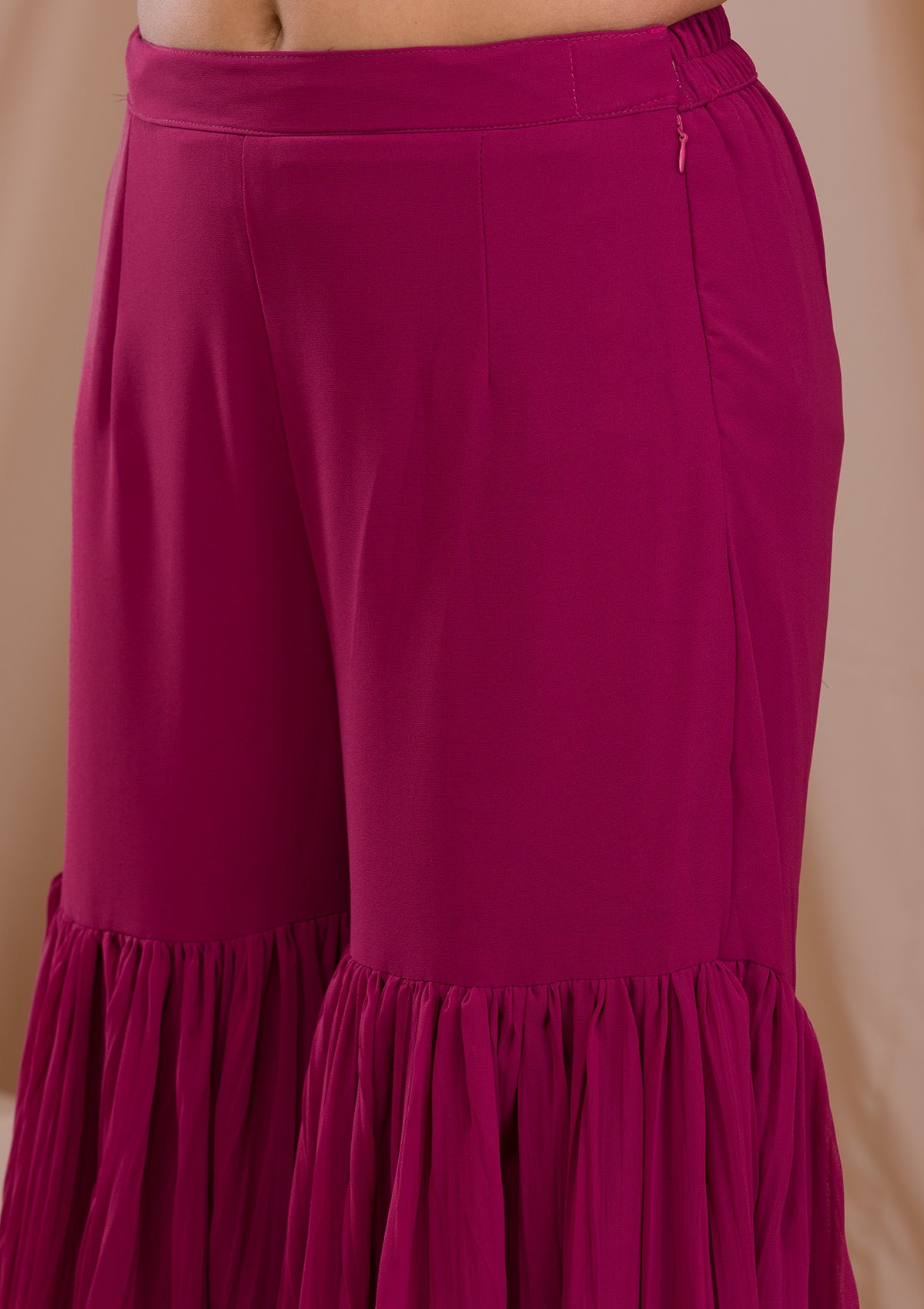 Onion Pink Threadwork Georgette Readymade Sharara Suit