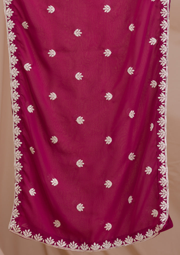 Onion Pink Threadwork Georgette Readymade Sharara Suit