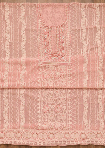 Onion Pink Threadwork Georgette Unstitched Salwar Suit