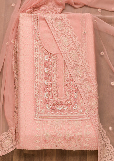 Onion Pink Threadwork Georgette Unstitched Salwar Suit