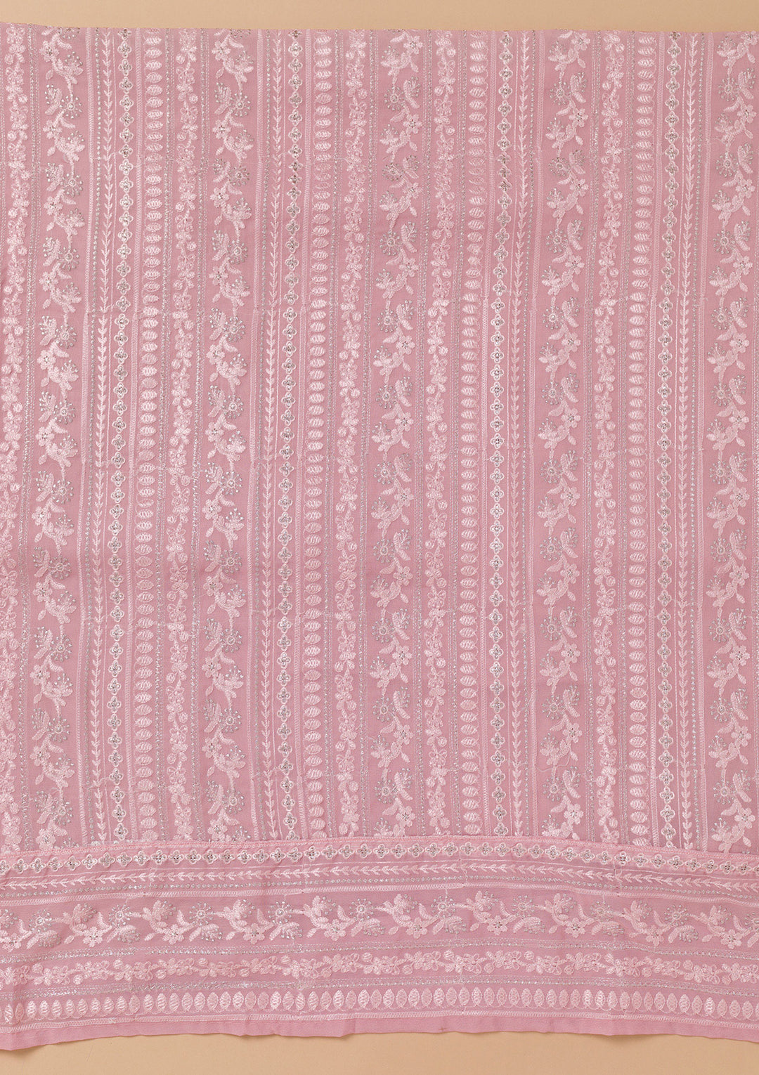 Onion Pink Threadwork Georgette Unstitched Salwar Suit
