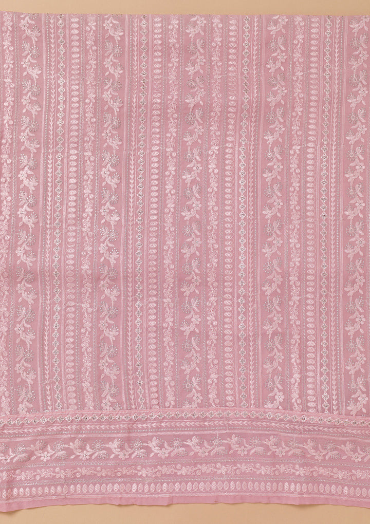 Onion Pink Threadwork Georgette Unstitched Salwar Suit