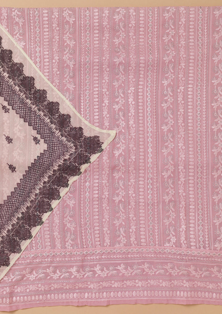 Onion Pink Threadwork Georgette Unstitched Salwar Suit