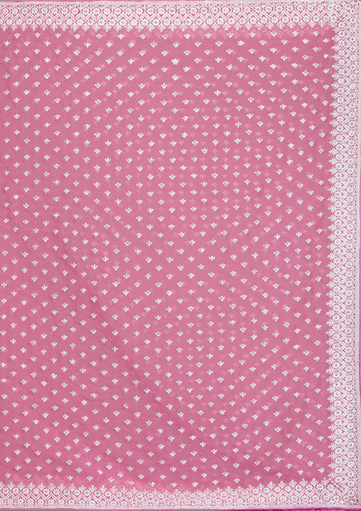 Onion Pink Threadwork Georgette Saree