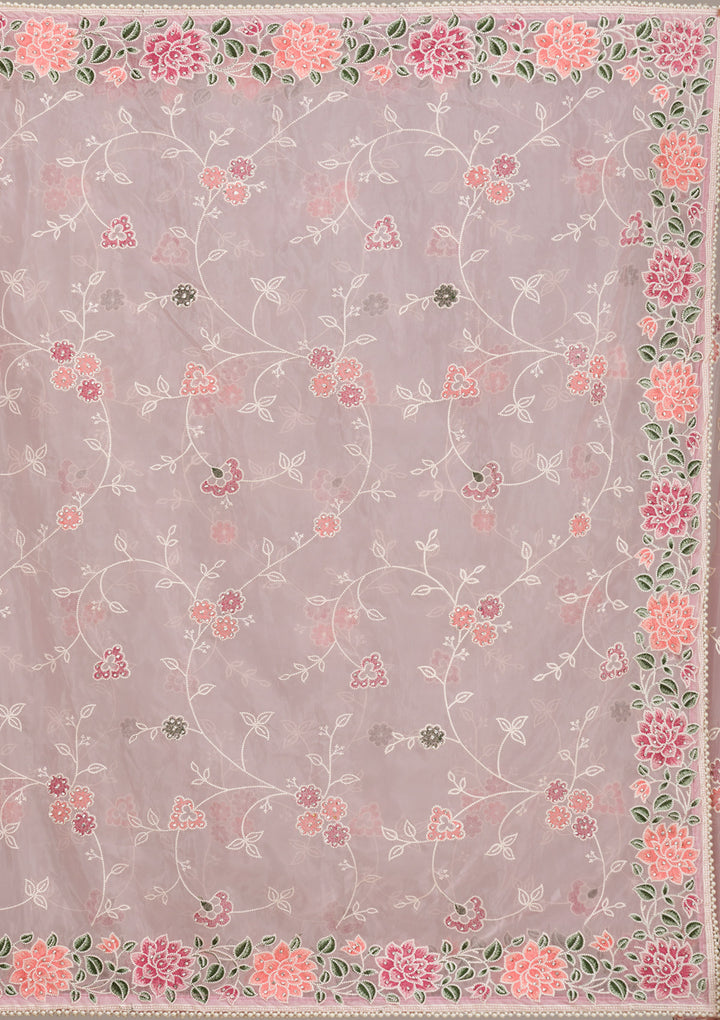 Onion Pink Threadwork Organza Saree