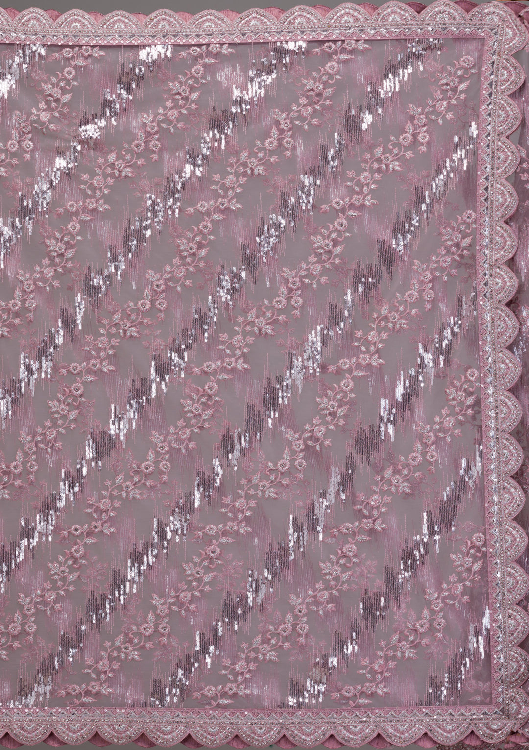 Onion Pink Sequins Net Saree