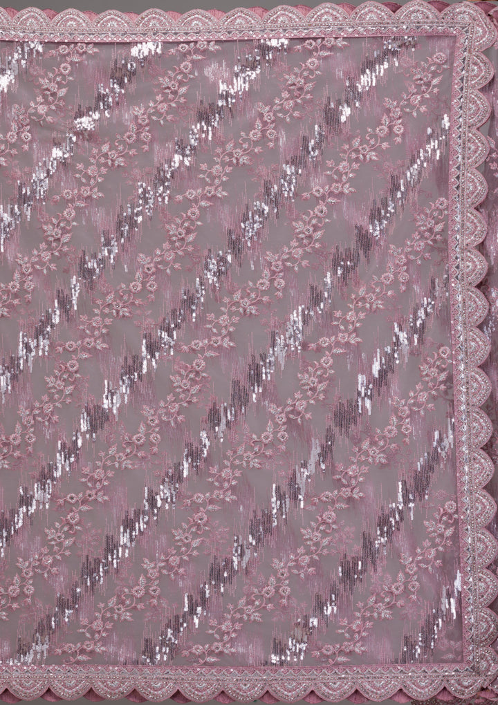 Onion Pink Sequins Net Saree