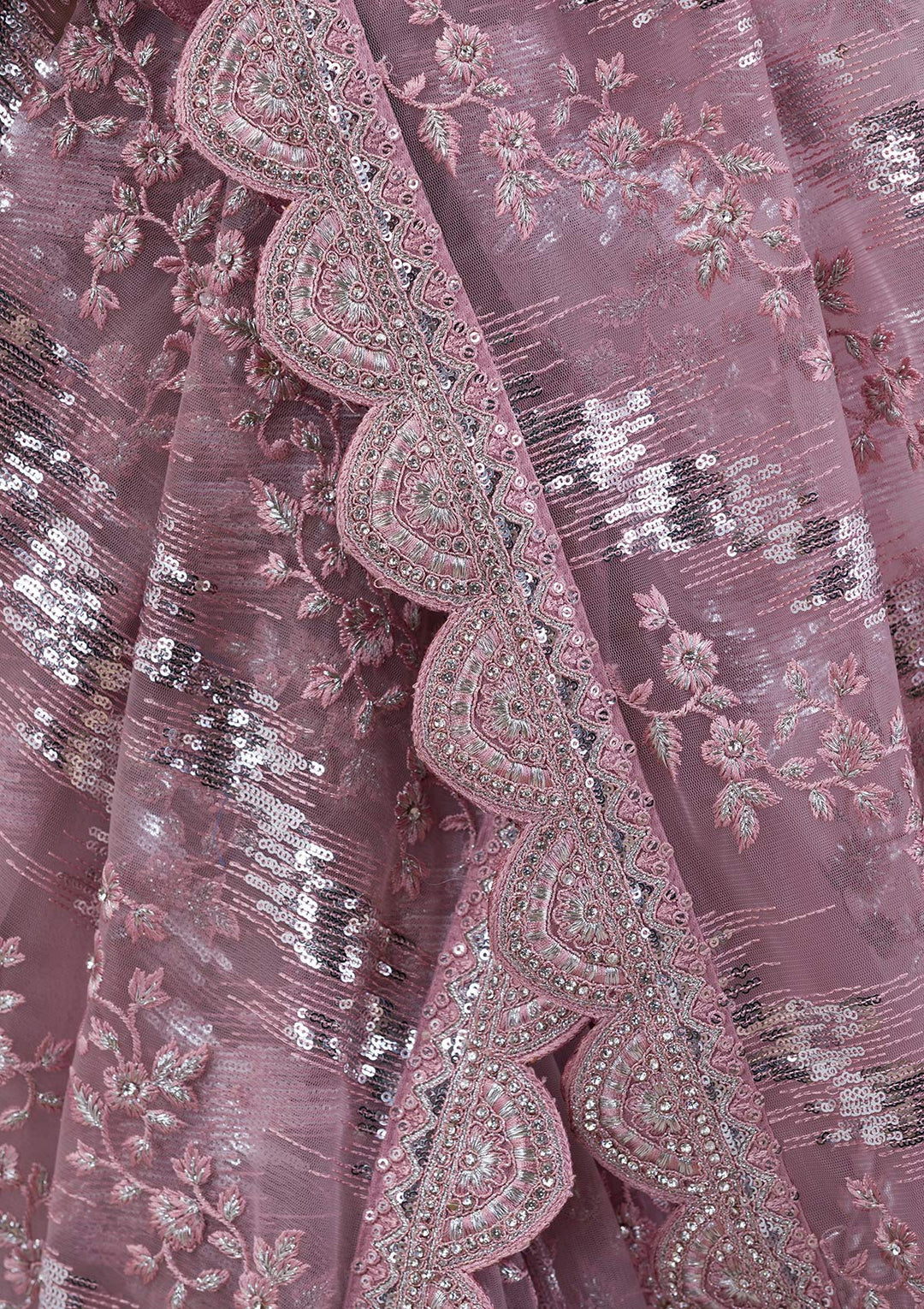 Onion Pink Sequins Net Saree