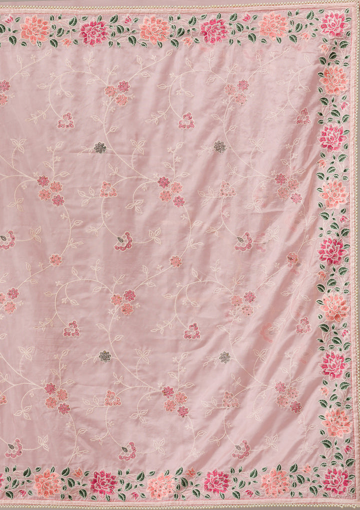Onion Pink Threadwork Organza Saree
