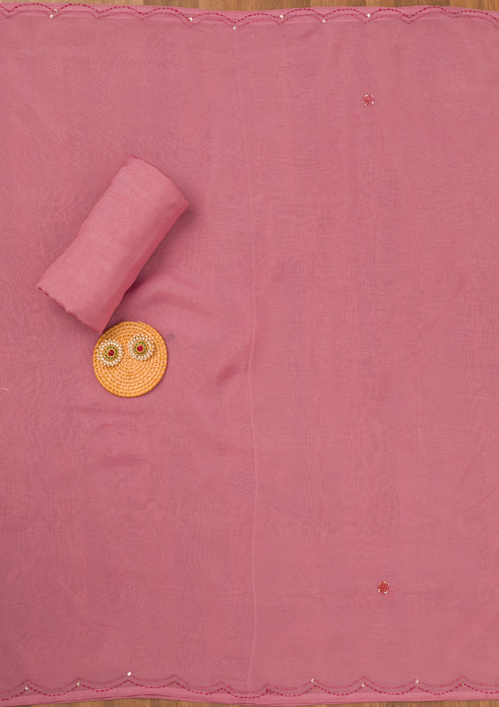 Onion Pink Threadwork Semi Crepe Unstitched Salwar Suit