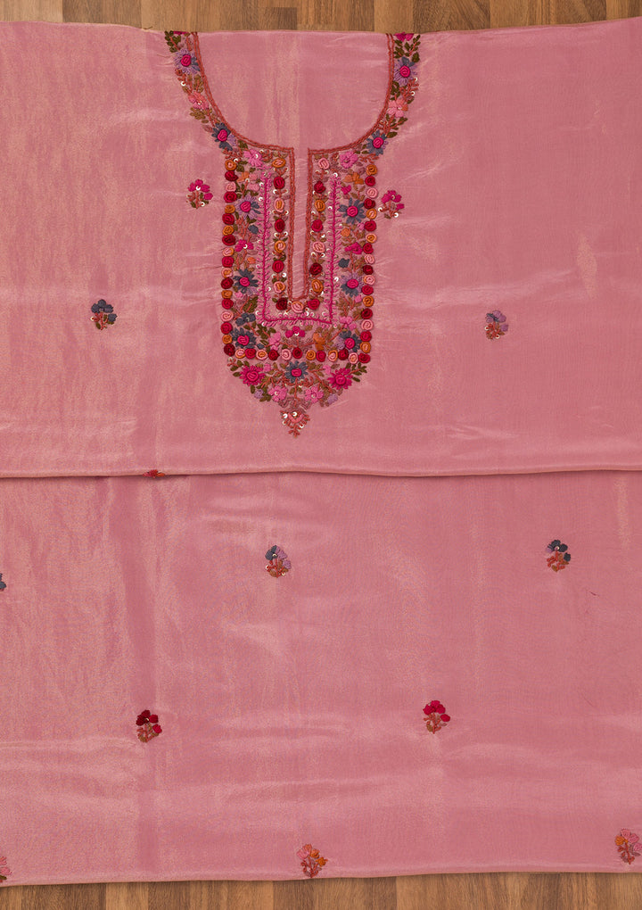 Onion Pink Threadwork Semi Crepe Unstitched Salwar Suit