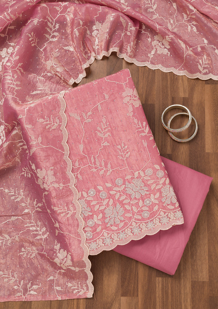Onion Pink Threadwork Shimmer Unstitched Salwar Suit