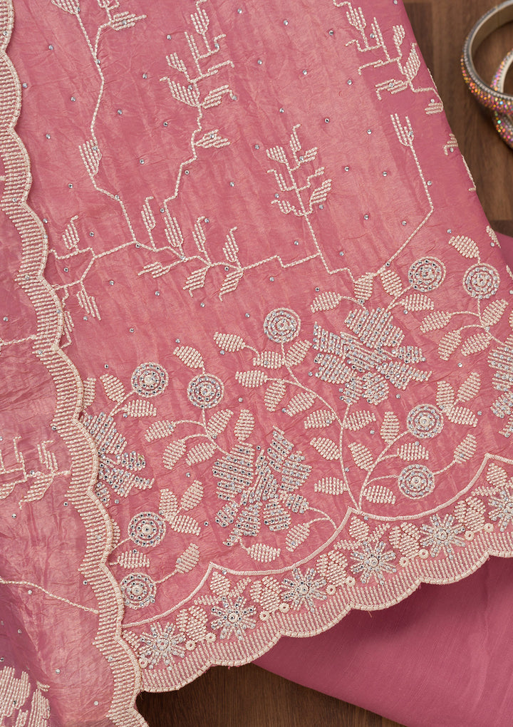 Onion Pink Threadwork Shimmer Unstitched Salwar Suit
