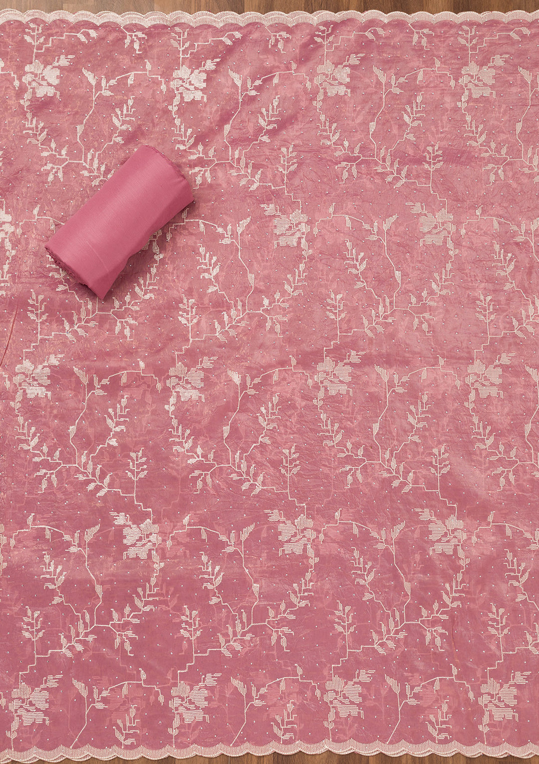 Onion Pink Threadwork Shimmer Unstitched Salwar Suit