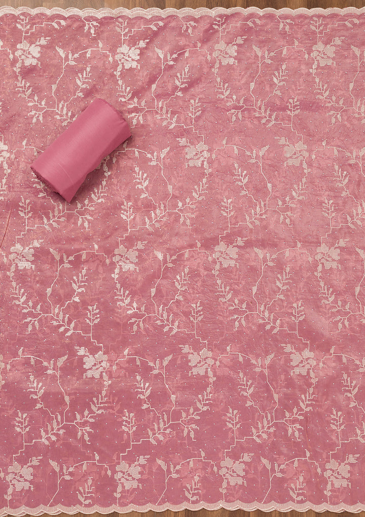 Onion Pink Threadwork Shimmer Unstitched Salwar Suit