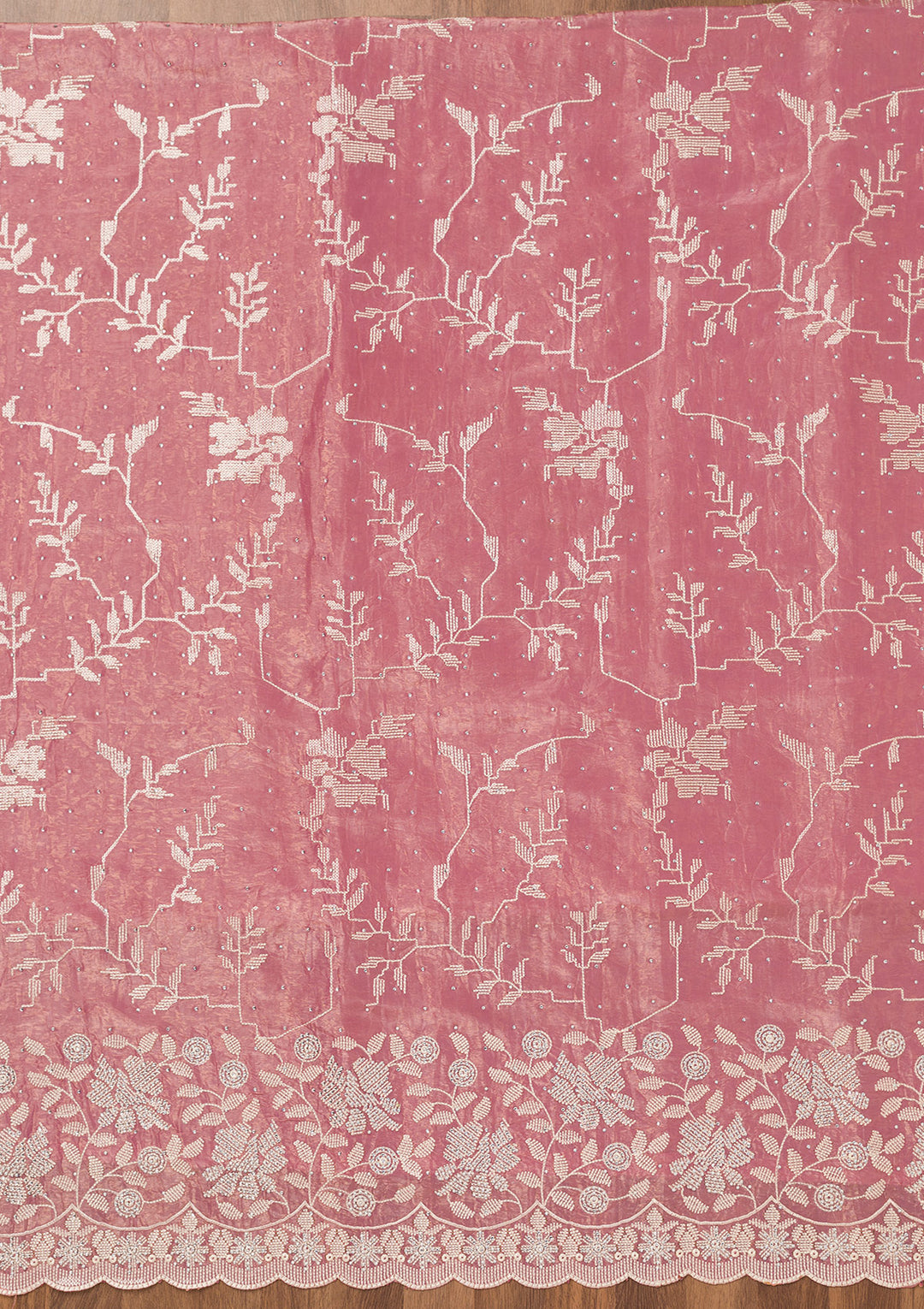 Onion Pink Threadwork Shimmer Unstitched Salwar Suit