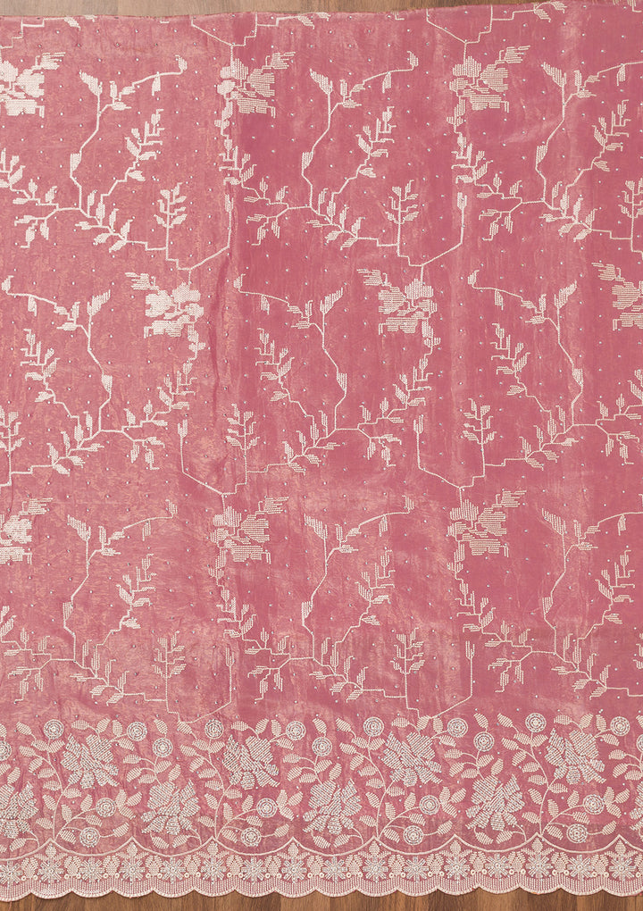 Onion Pink Threadwork Shimmer Unstitched Salwar Suit