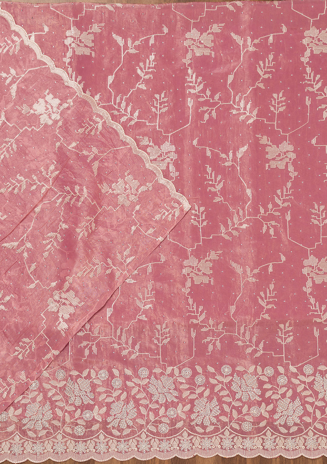 Onion Pink Threadwork Shimmer Unstitched Salwar Suit
