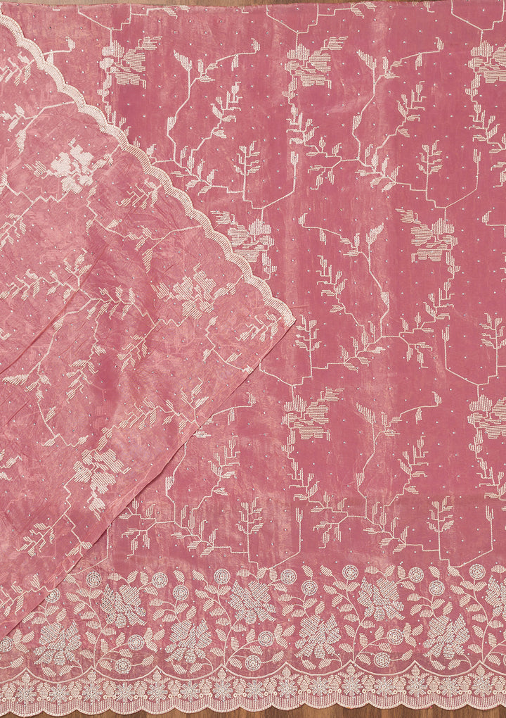 Onion Pink Threadwork Shimmer Unstitched Salwar Suit