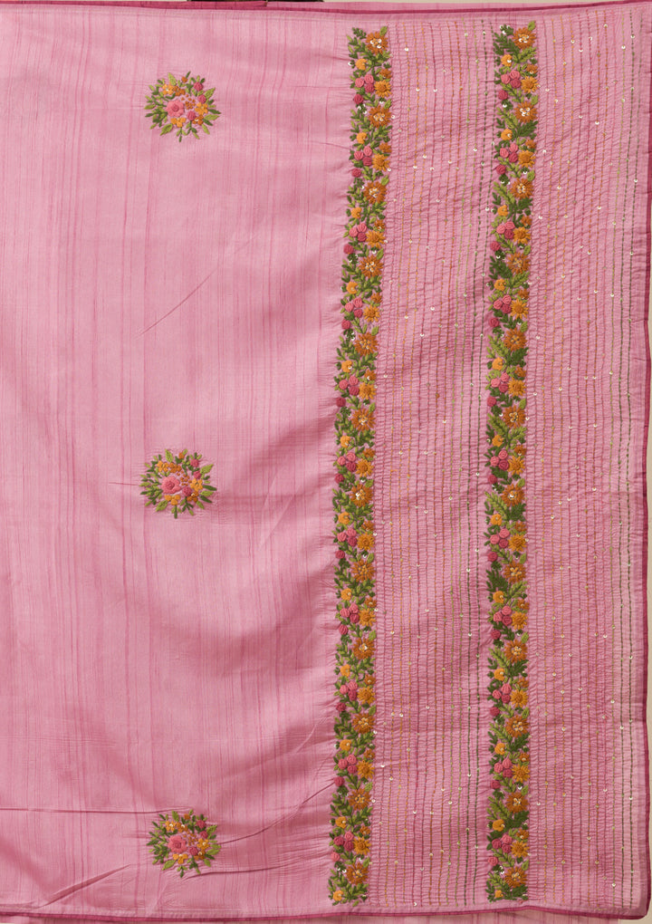 Onion Pink Threadwork Silk Saree