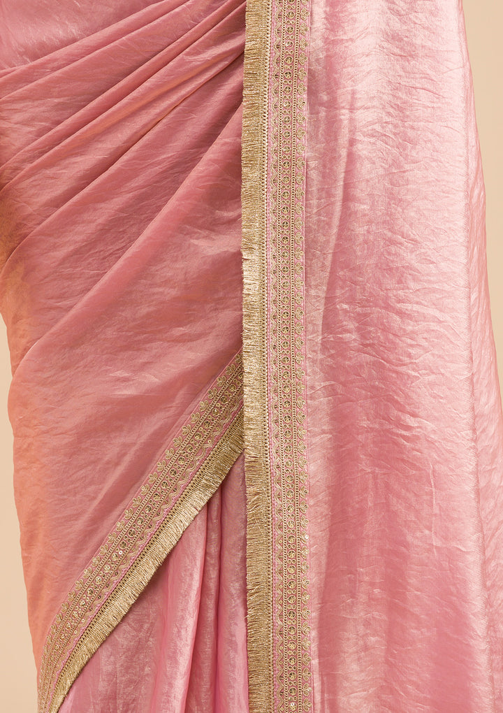 Onion Pink Threadwork Tissue Saree