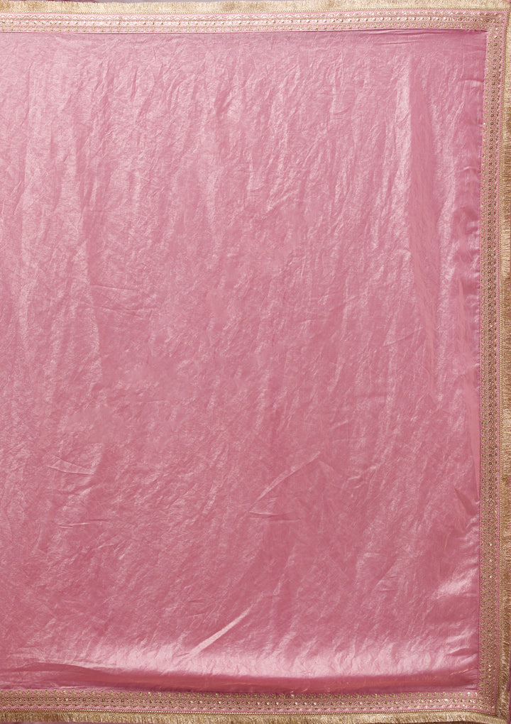 Onion Pink Threadwork Tissue Saree
