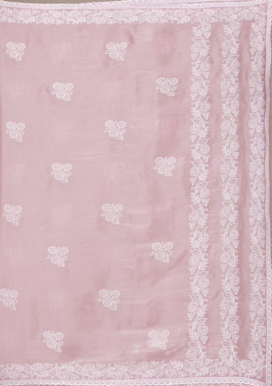 Onion Pink Threadwork Tissue Saree-Koskii