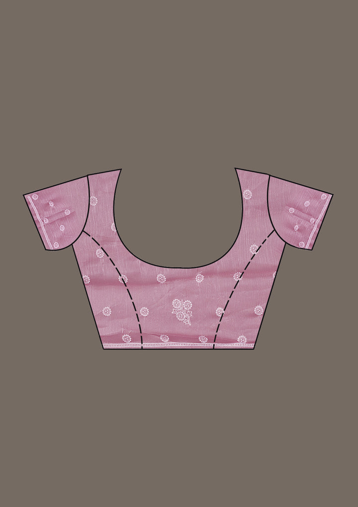 Onion Pink Threadwork Tissue Saree-Koskii