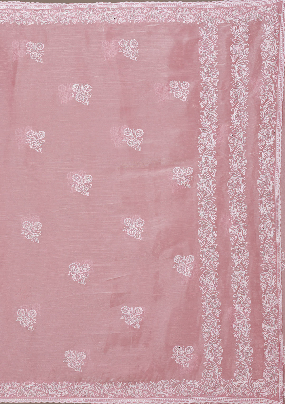 Onion Pink Threadwork Tissue Saree-Koskii