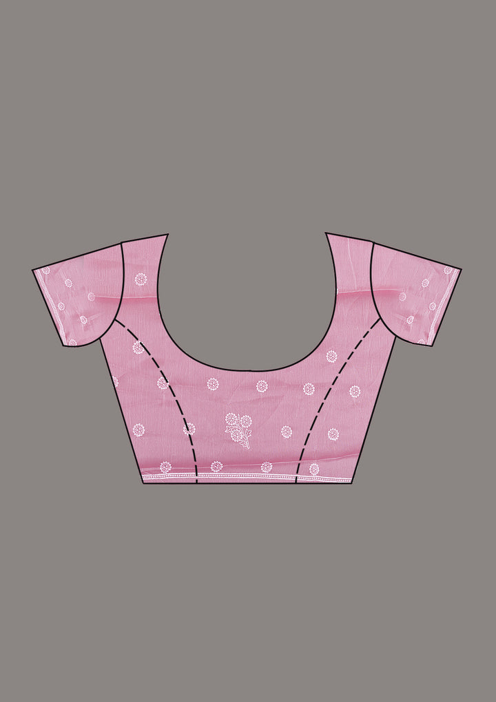 Onion Pink Threadwork Tissue Saree-Koskii
