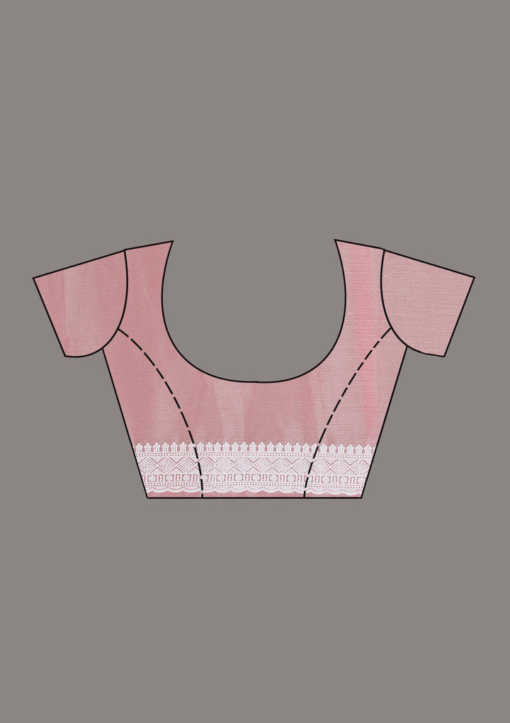Onion Pink Threadwork Tissue Saree-Koskii