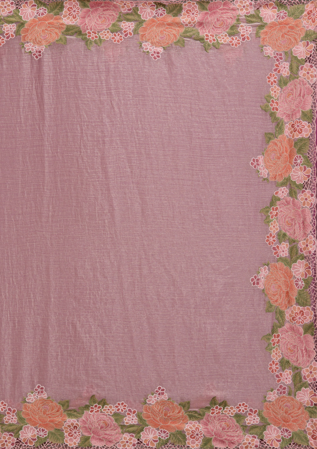 Onion Pink Threadwork Tissue Saree