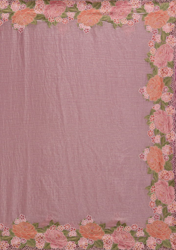 Onion Pink Threadwork Tissue Saree