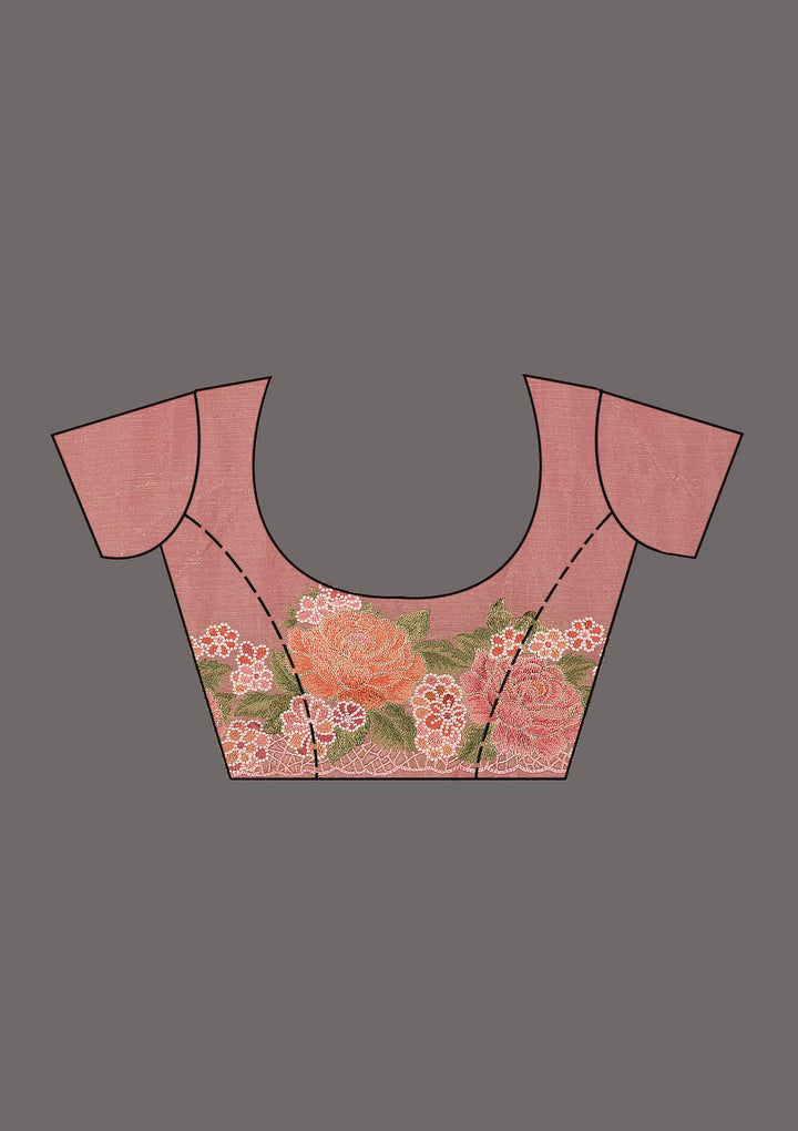 Onion Pink Threadwork Tissue Saree