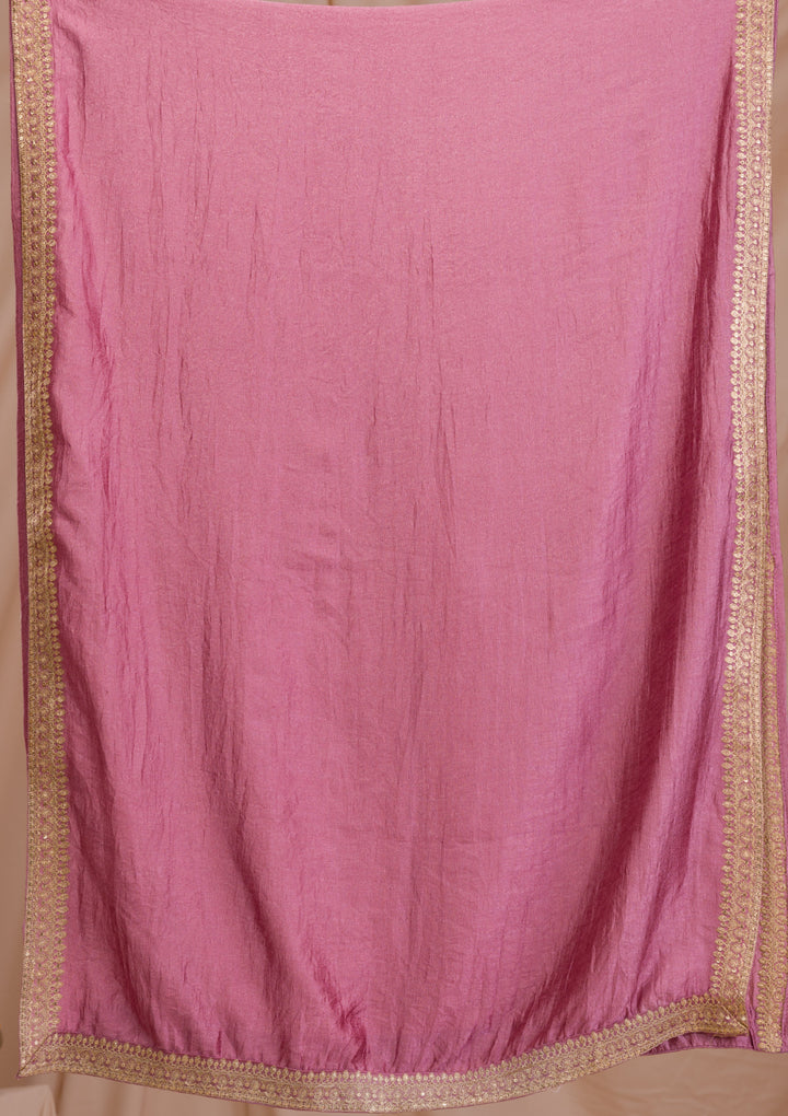 Onion Pink Zariwork Art Silk Readymade Salwar Suit