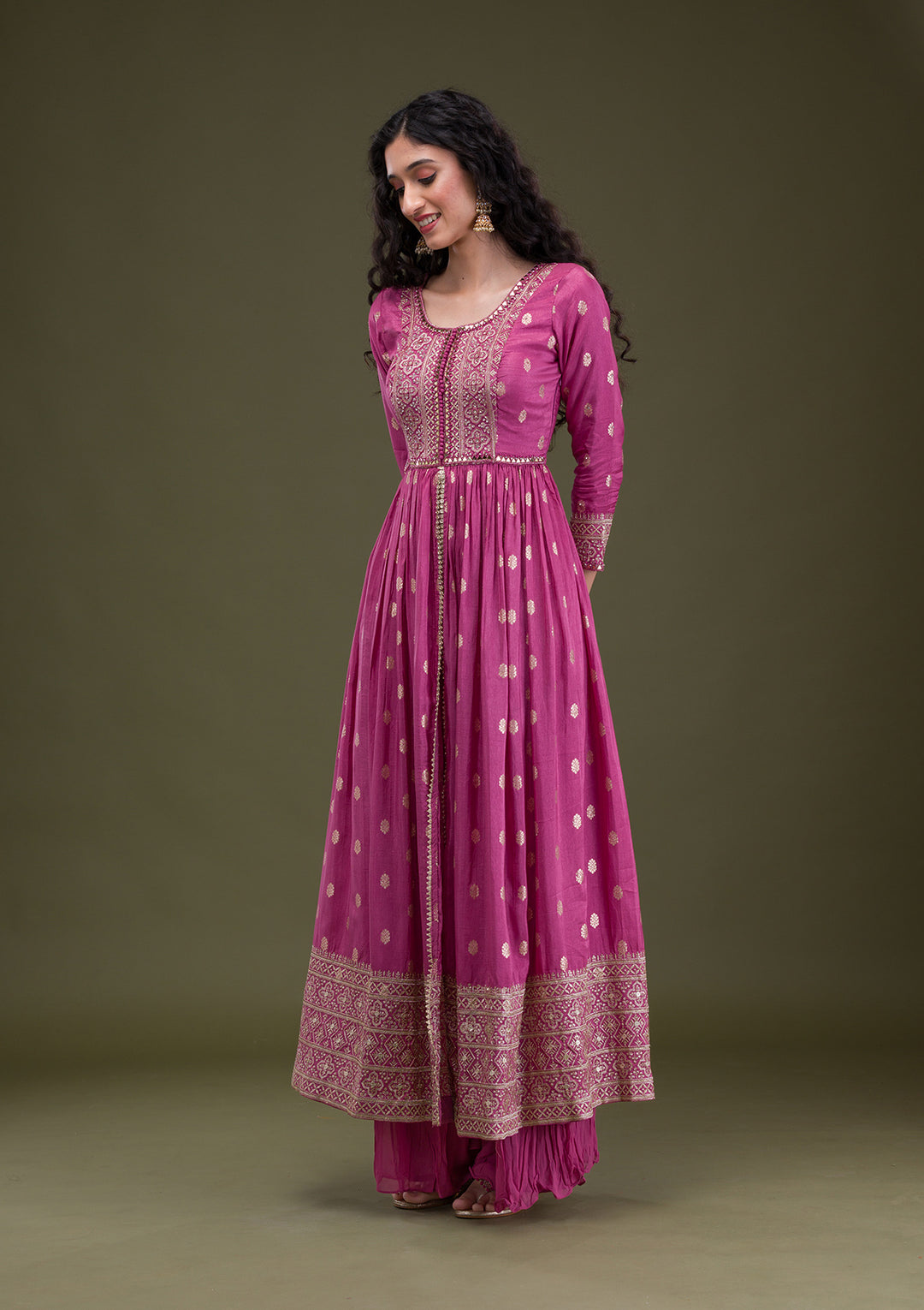 Onion Pink Zariwork Banarasi Silk Readymade Salwar Suit