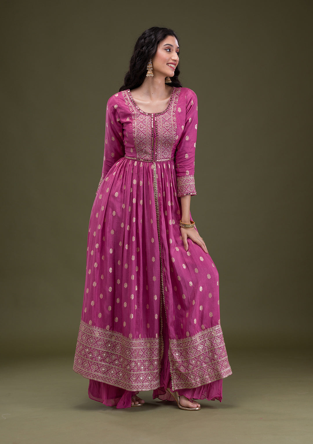 Onion Pink Zariwork Banarasi Silk Readymade Salwar Suit
