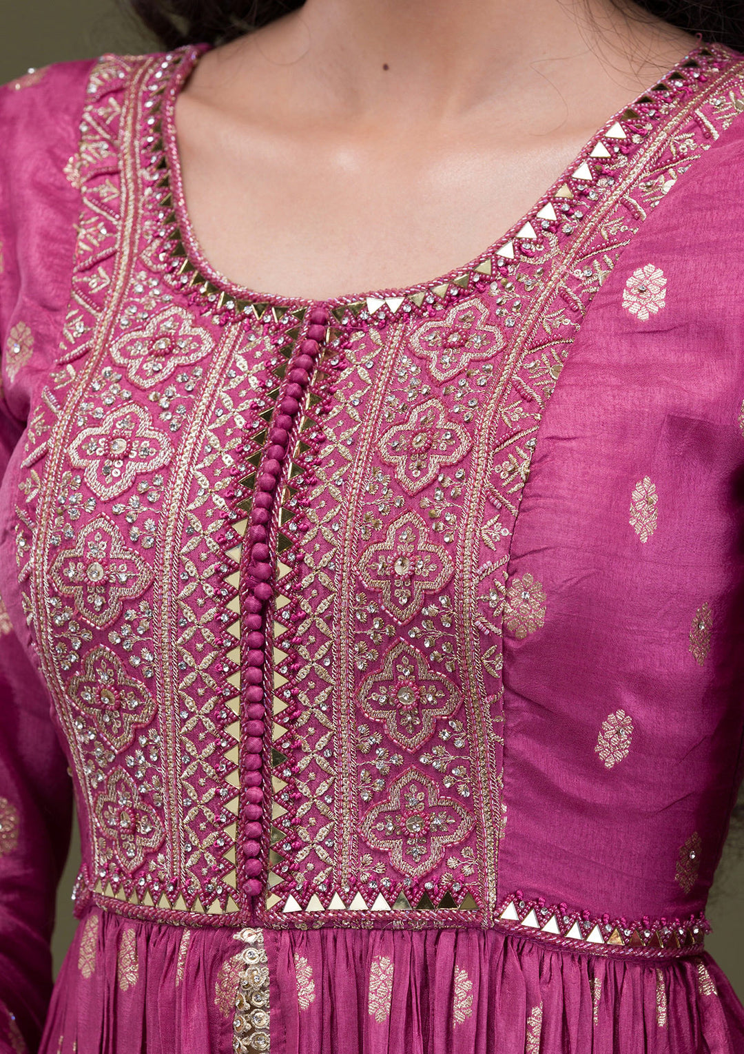 Onion Pink Zariwork Banarasi Silk Readymade Salwar Suit