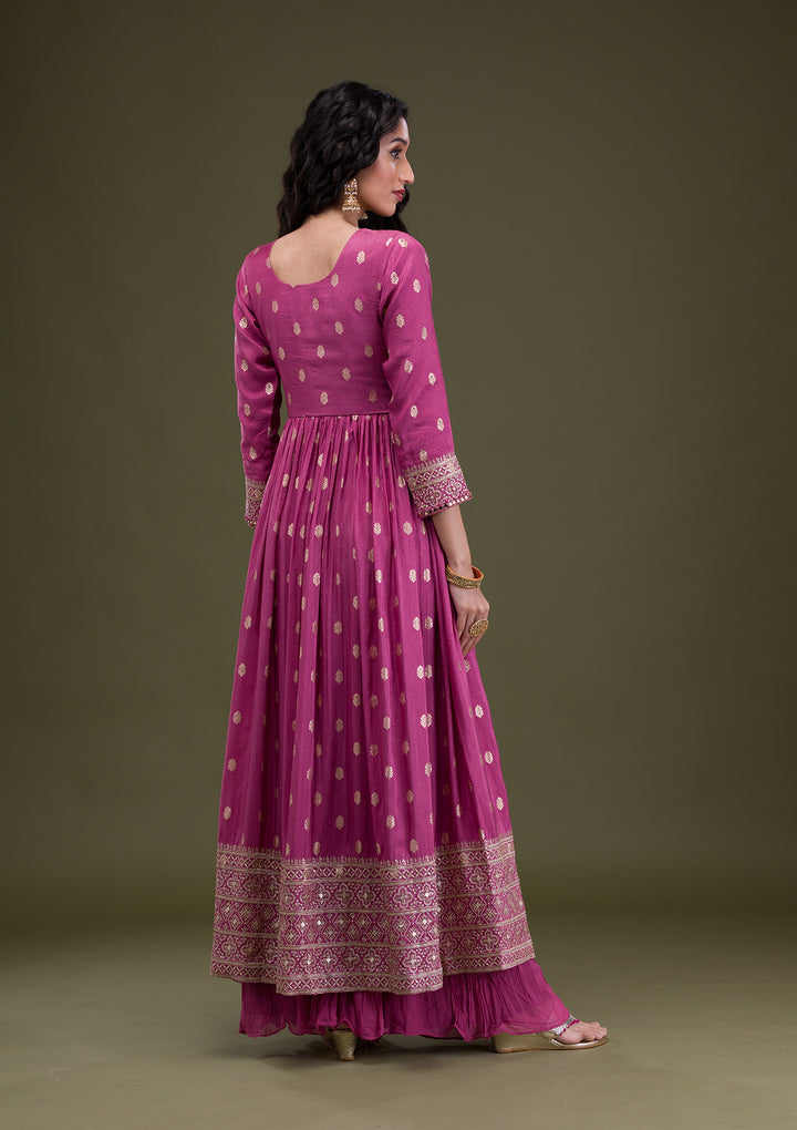 Onion Pink Zariwork Banarasi Silk Readymade Salwar Suit