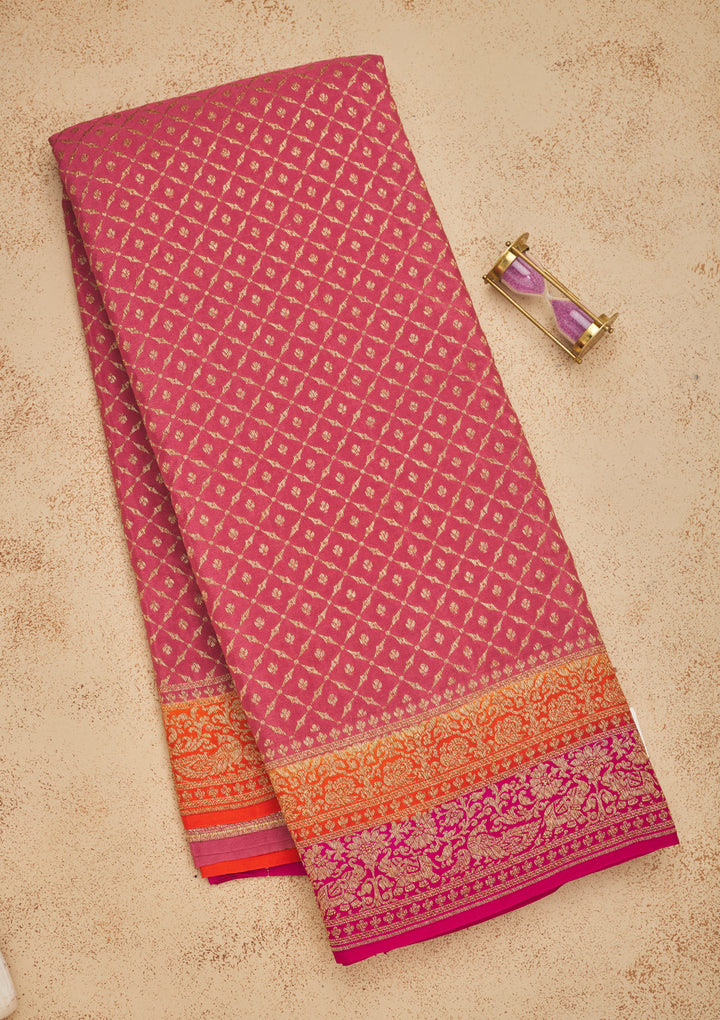 Onion Pink Zariwork Art Silk Saree