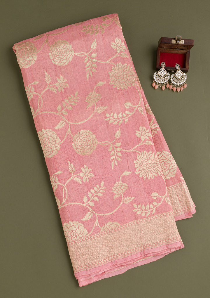 Onion Pink Zariwork Banarasi Pure Silk Saree
