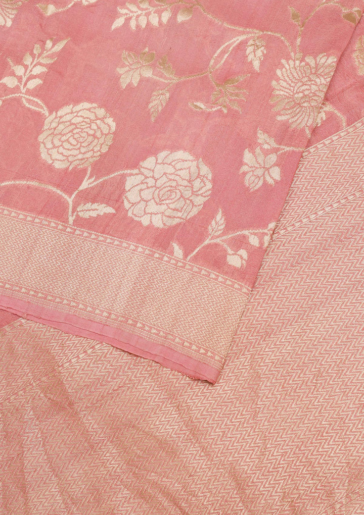 Onion Pink Zariwork Banarasi Pure Silk Saree