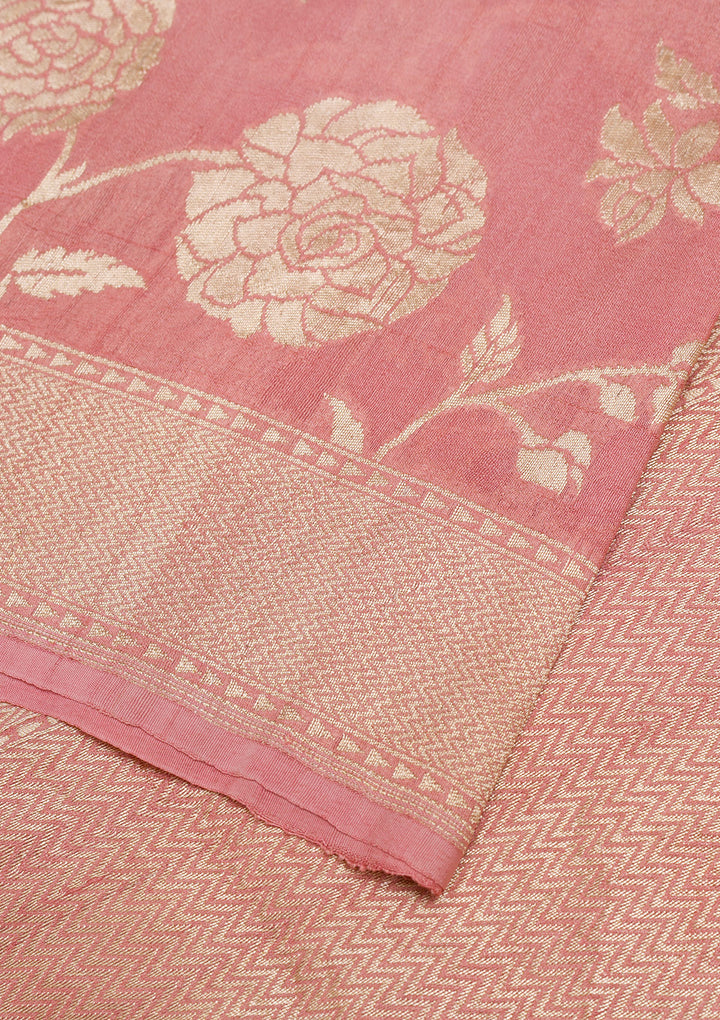 Onion Pink Zariwork Banarasi Pure Silk Saree