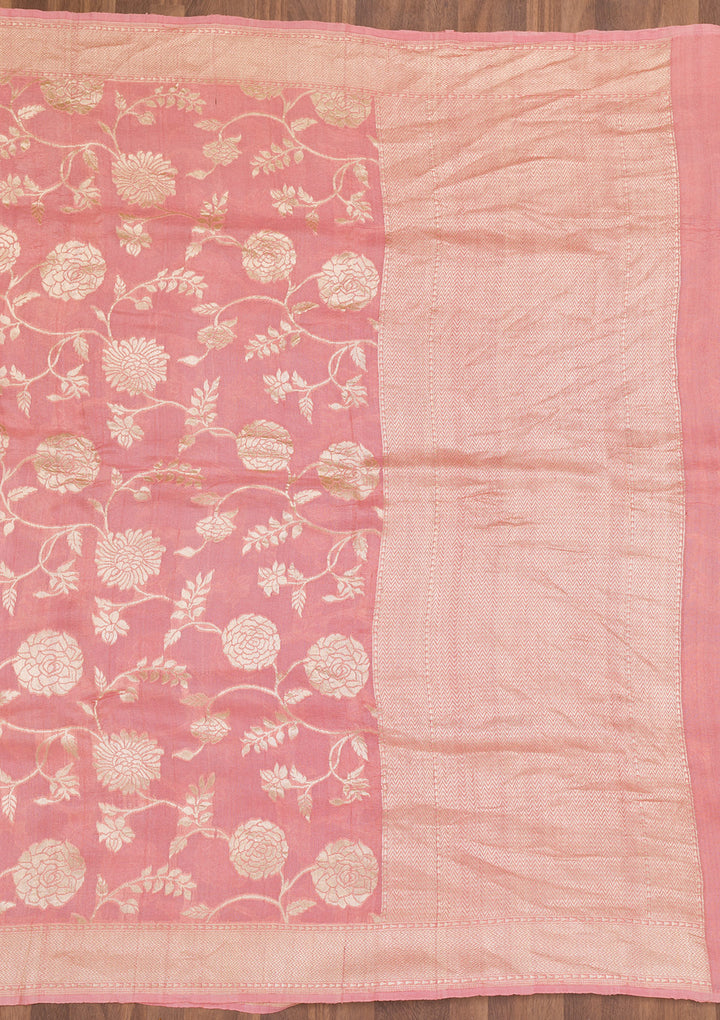 Onion Pink Zariwork Banarasi Pure Silk Saree
